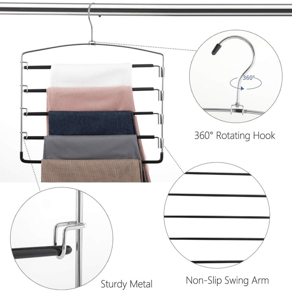 Pants Hangers Non Slip 6 Pack Space Saving Hangers Multi-Layer Swing Arm Pants H - Picture 5 of 6